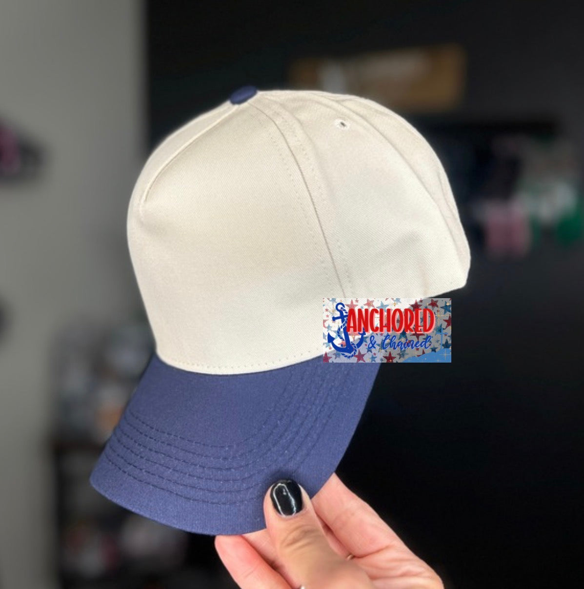 Navy Canvas 5 Panel Trucker hat