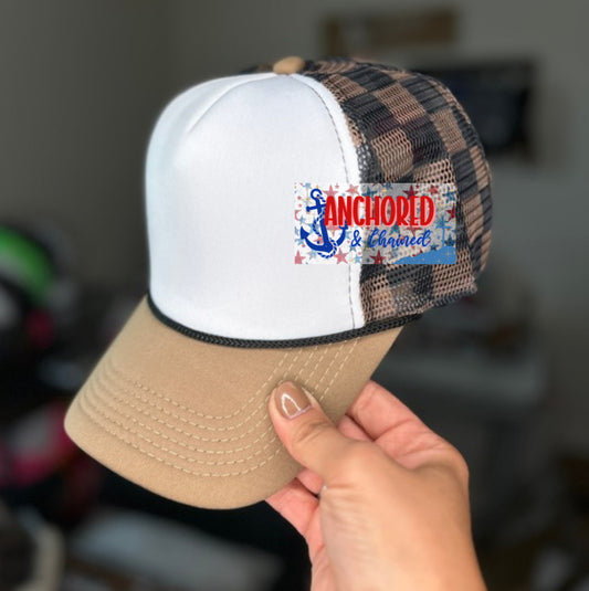 Two tone brown Checkered trucker hat
