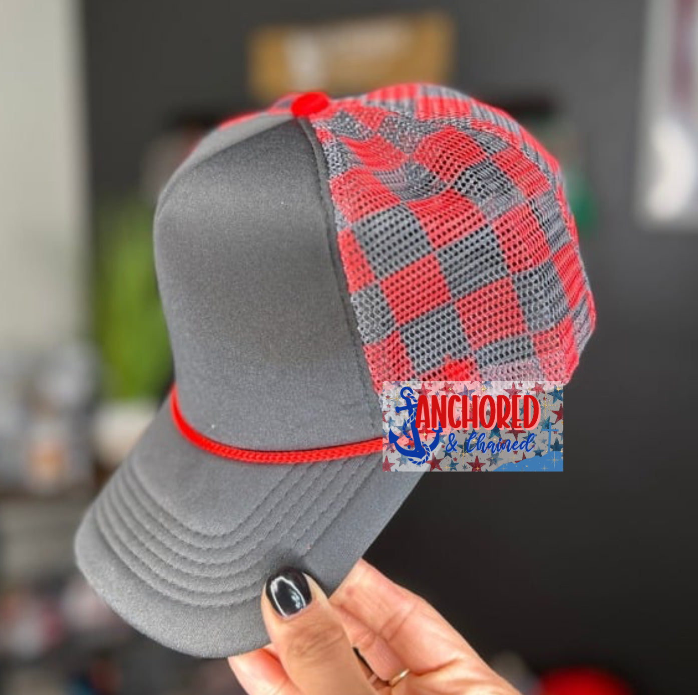 Black & Red Checkered Trucker hat