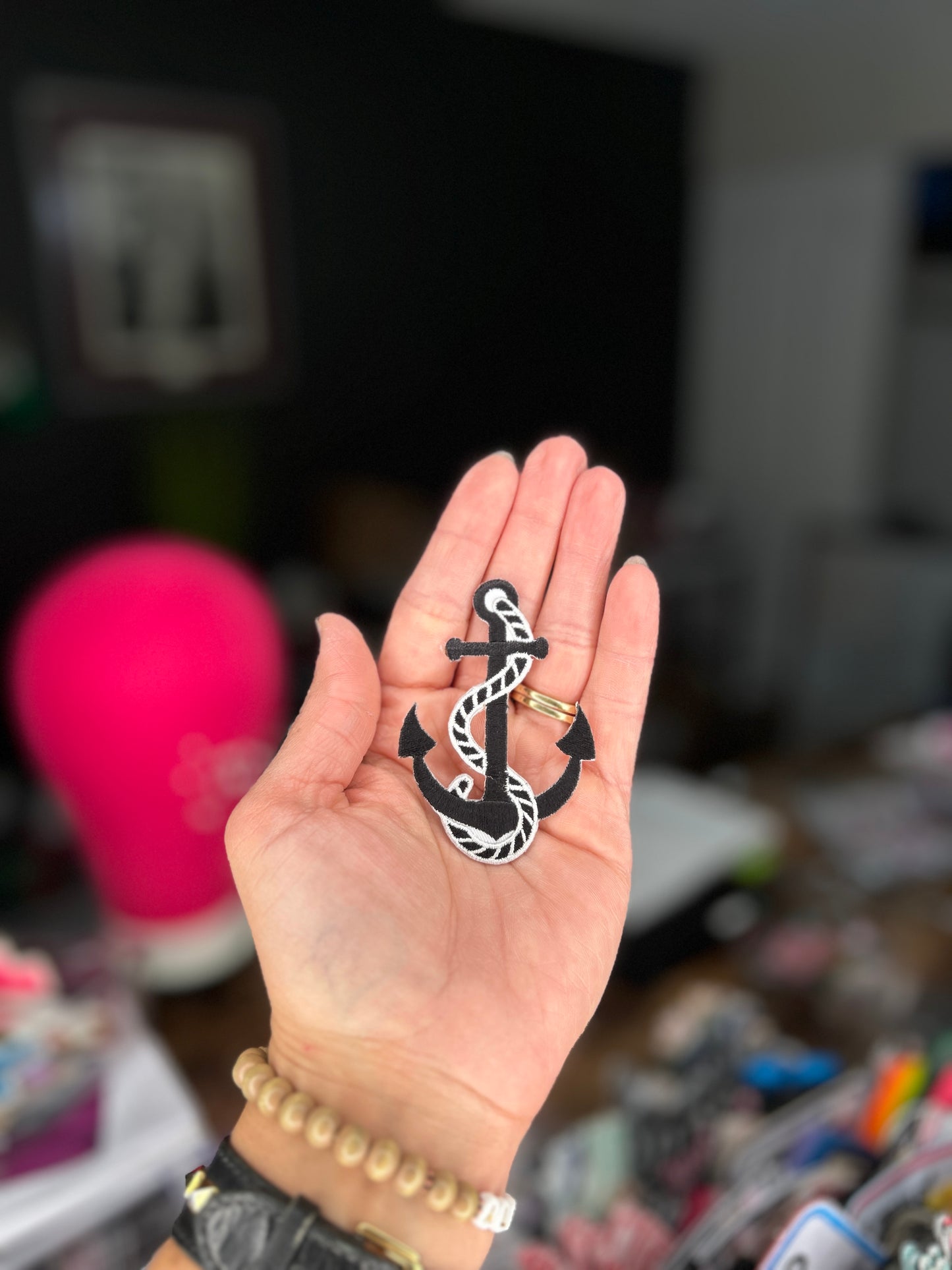 Black Anchor Iron-On Patch | Nautical Faith & Strength Embroidered Applique