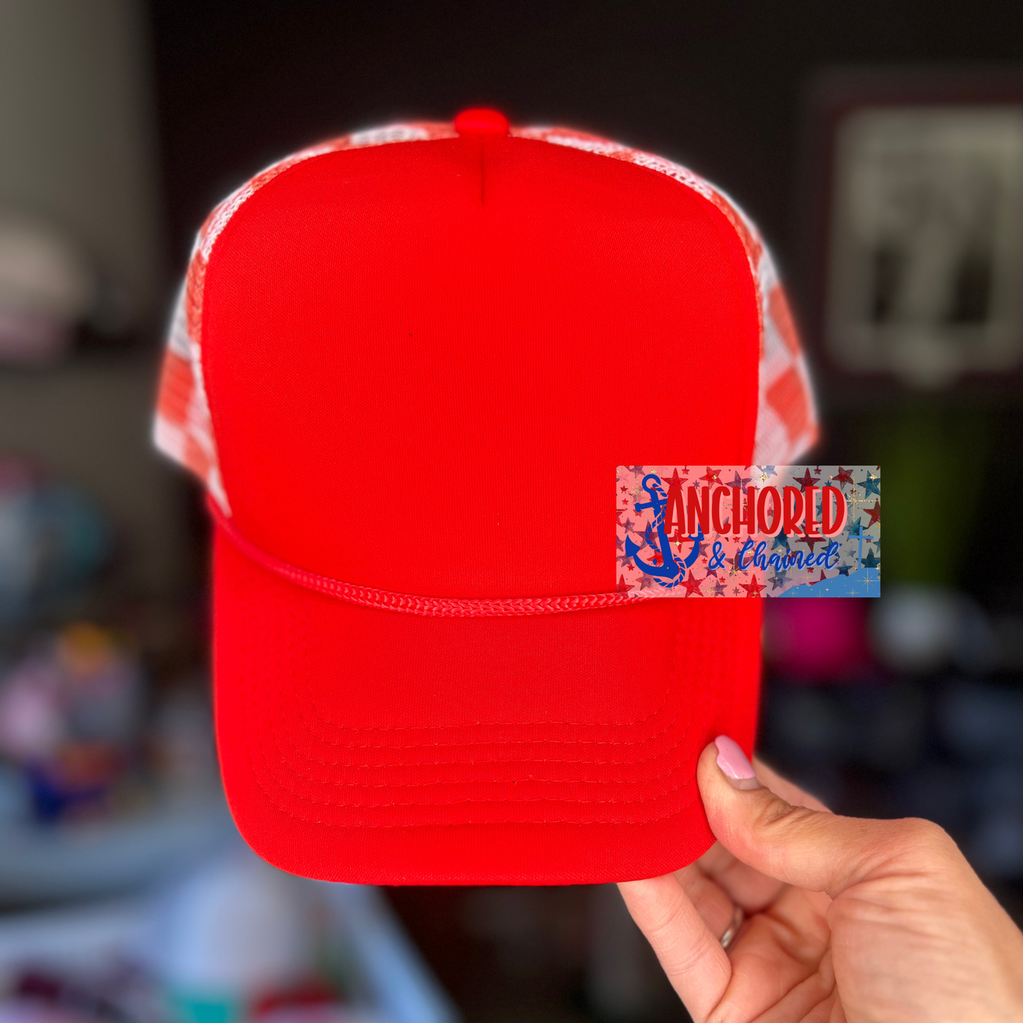 Red Checkered Trucker Hat