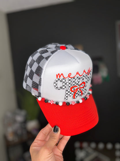 Merry Christmas Checkered Trucker Hat