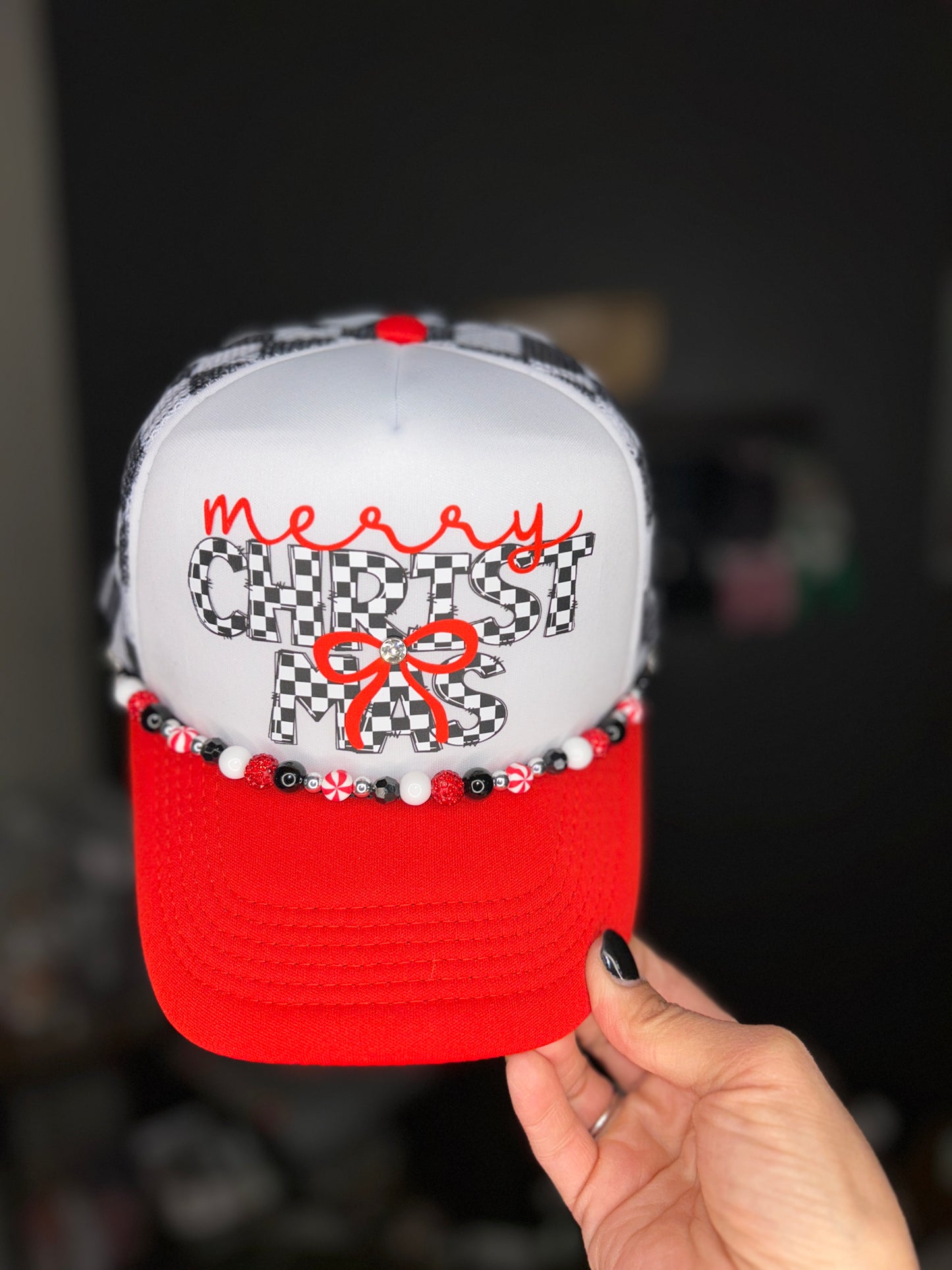Merry Christmas Checkered Trucker Hat