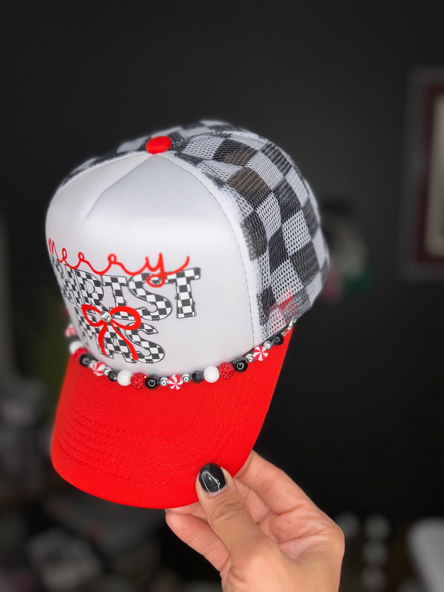 Merry Christmas Checkered Trucker Hat