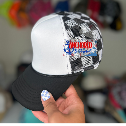 Black and White Checkered Trucker hat