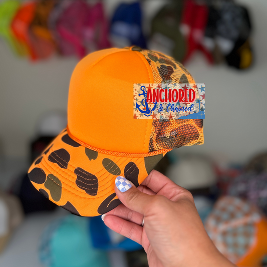 Orange Camo Trucker hat