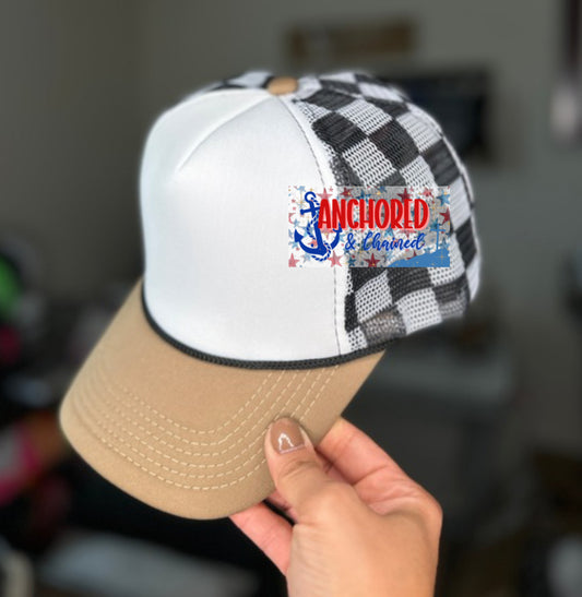 Two tone black Checkered trucker hat