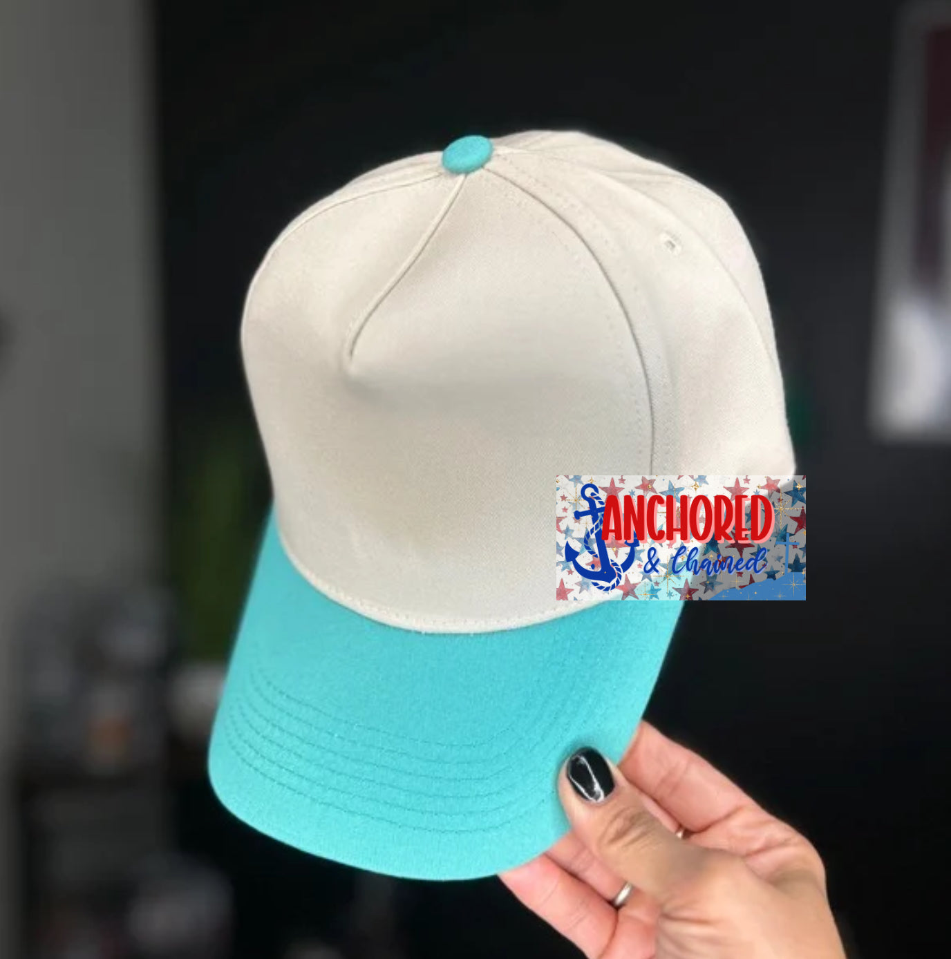 Teal Canvas 5 Panel Trucker Hat