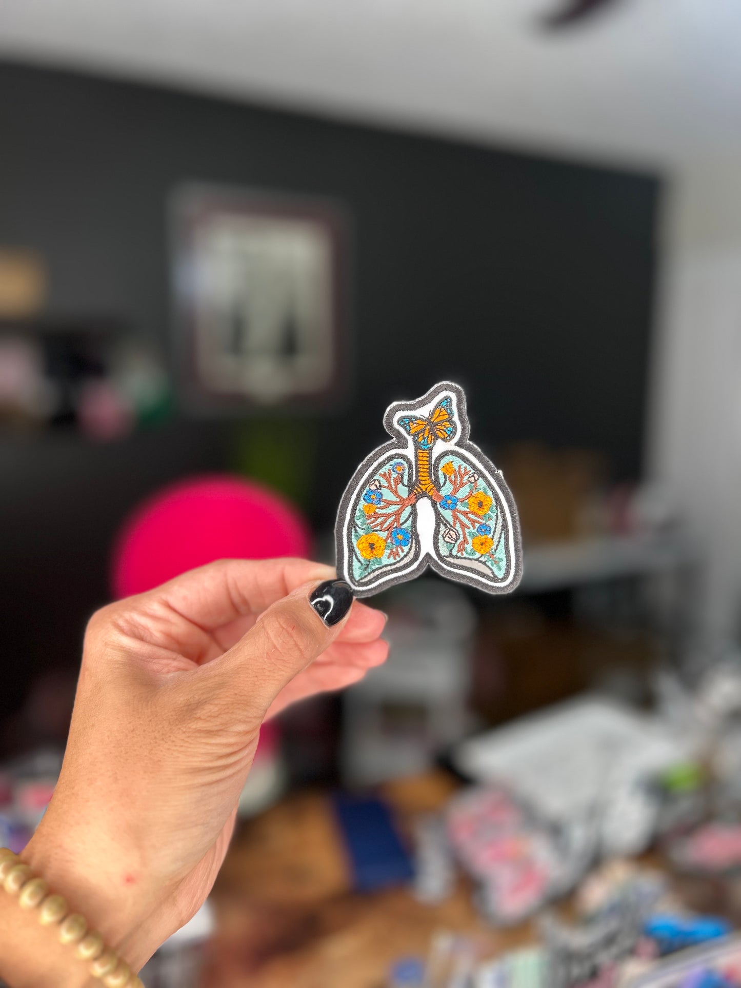 Floral Butterfly Lung Iron-On Patch | Embroidered Organ Design | Healing & Growth Aesthetic Patch