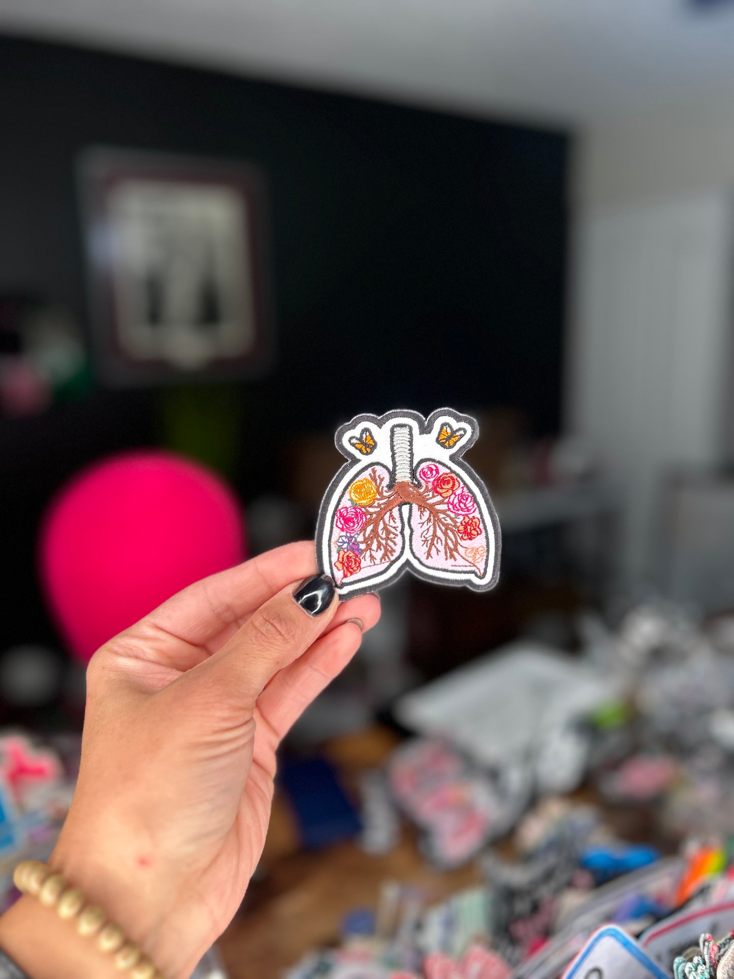 Floral Butterfly Lung Iron-On Patch | Embroidered Organ Design | Healing & Growth Aesthetic Patch