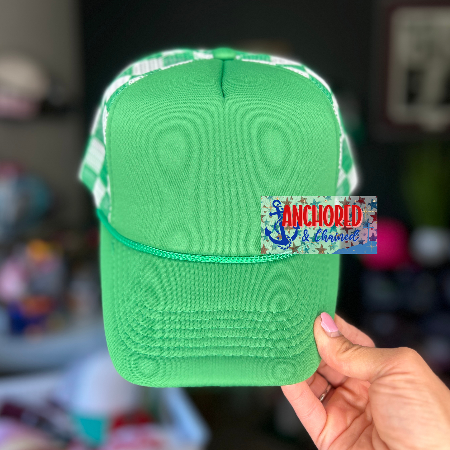 Green Checkered Trucker Hat