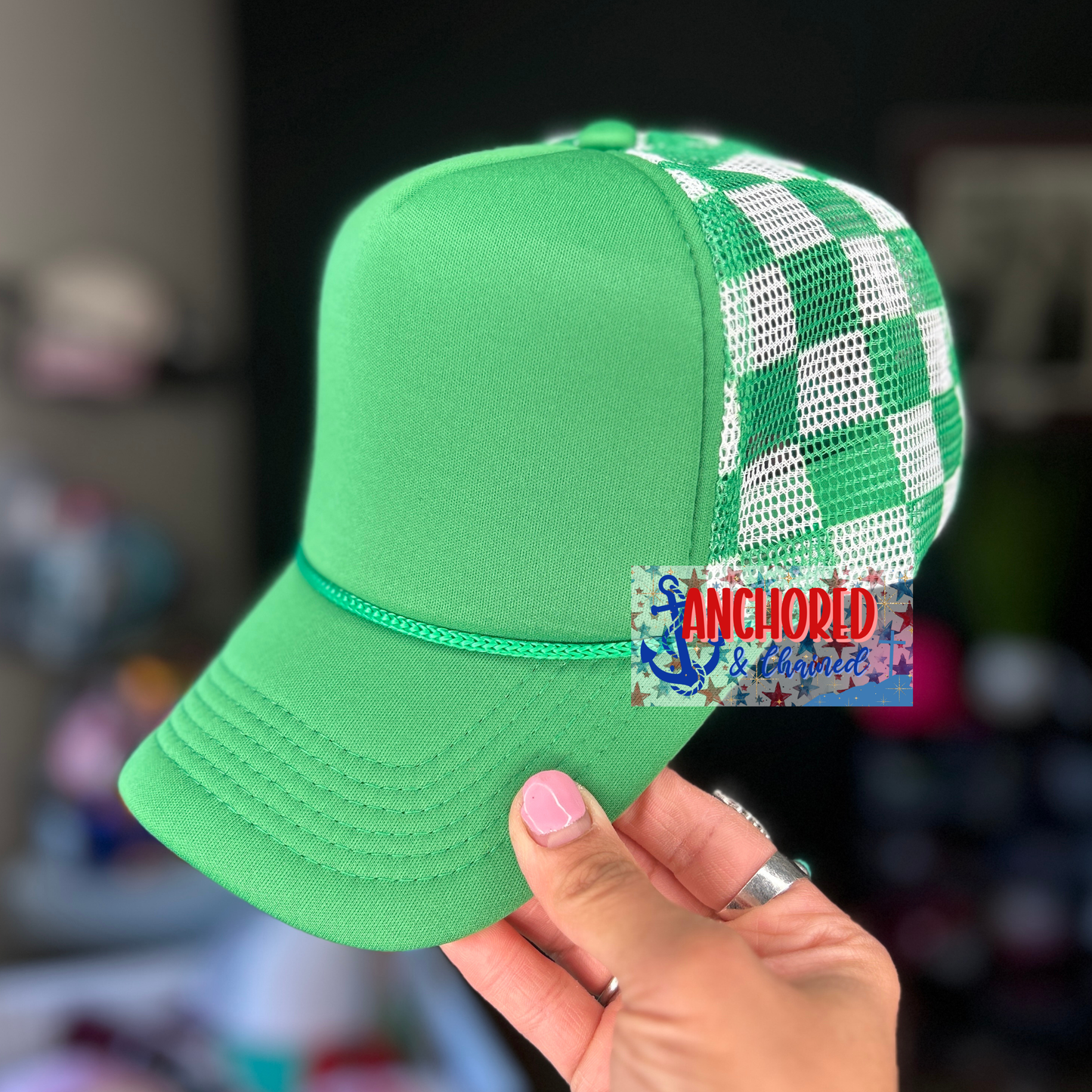 Green Checkered Trucker Hat