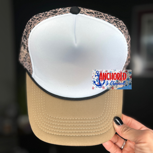 Two Tone Brown Leopard Trucker Hat